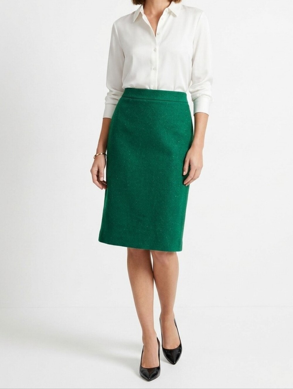 J. Crew Factory Wool Blend Emerald Green Pencil Skirt 12 Holiday Christmas